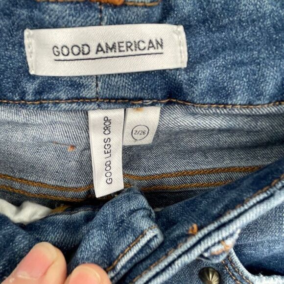 Good American Blue Good Legs Crop Split Stud Hem Stretch Denim Jeans Size 2/26 - Picture 4 of 7